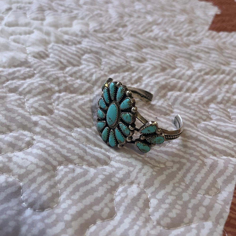 Navajo Turquoise and Sterling Silver Cluster Bracelet